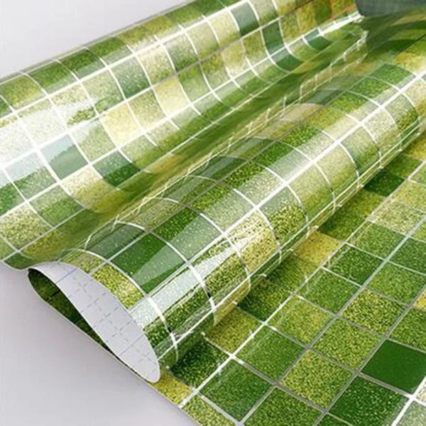 Papel tapiz autoadhesivo antiaceite de papel de aluminio, mosaico de 5 colores para cocina, decoración adhesiva resistente a altas temperaturas, 45x200cm