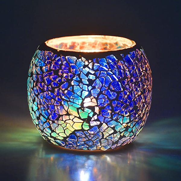 Bougies chauffe-plat en verre mosaïque bougeoirs en verre décoratif porte-votif bol décor de lumière de tache à la main pour la maison aromathérapie mariage pot de fleurs en pot
