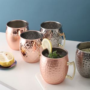 Moscou Mule Mug Tasse de bière en acier inoxydable Rose Or Argent Cuivre Martelé Cuivre Plaqué Bar Drinkware Boisson Tasse Cocktail Verre 1987 Y2