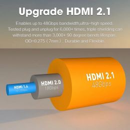 Moshou HDMI 2.1 Câble 8K / 60Hz 4K / 120Hz 48 Gops HDCP2.2 Cordon de câble HDMI pour PS4 5 Câble vidéo audio Splitter 8K HDMI 2.1
