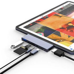 Moyeu USB C mobile pour iPad Pro MacBook Pro/Air 2021 M1 adaptateur USB type C compatible lecteur de carte USB SD/TF prise 3.5mm PD