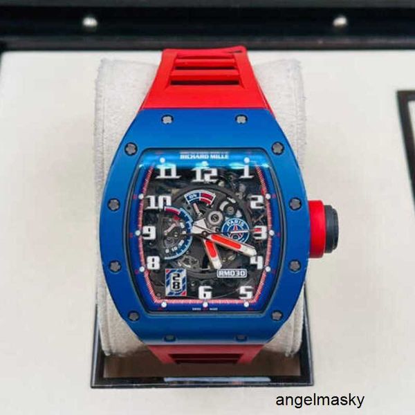 Reloj Mosissanite RM Reloj de pulsera RMwatches Reloj de pulsera Serie RM030 RM030 Lado de cerámica azul Rojo París Esfera limitada 42,7 * 50 mm Juego completo