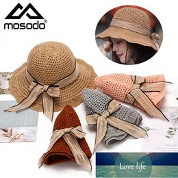 Mosodo Femmes Seau Chapeau Crème Solaire Arc Noeud Tricoté Évider Ruban Dames Pliable En Plein Air Plage D'été Rétro Casquette Prix Usine Expert Conception Qualité Dernier Style