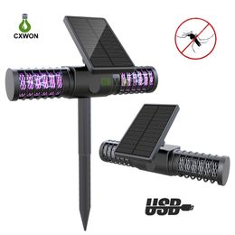 Solar Mosquito Killer Lamp USB Oplaadbare Trap Bug Zapper Insect Moordenaar Stake in de grond voor buiten