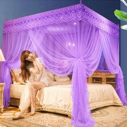 Mosquitera bordada de encaje plisado mosquitera para cama cuadrada princesa romántica tamaño Queen cama doble dosel de red de lujo mosquitera tienda de malla 230214