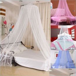 Límite de mosquitera 100 Blanco Rosa Azul Redondo Cortina de encaje Cúpula Cama Canopy Netting Princess Mosquito Net1 Drop Delivery 2022 Home Gar Dhzle