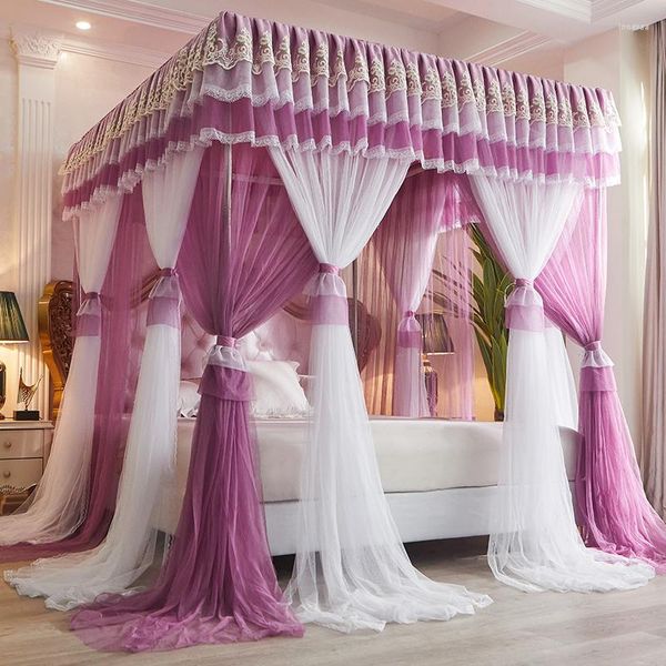 Mosquitera de lujo de dos pisos, manto de cama de encaje blanco romántico, estilo princesa, decoración de habitación de pie