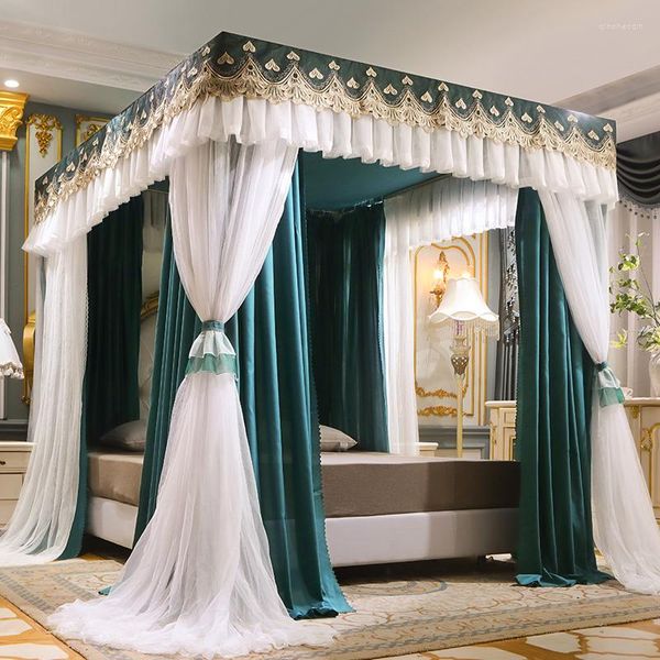 Mosquitera de lujo de doble cubierta, romántico encaje blanco, sombreado, cama de princesa, estilo manto, decoración de dormitorio de pie