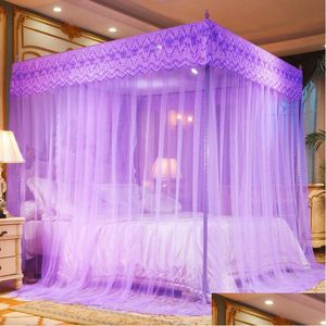 Klamboe Luxe Borduurkant Geplooid Voor Bed Vierkant Romantische Prinses Queen Size Dubbele Luifel Tent Mesh Drop Delivery Thuis G Dh4T7