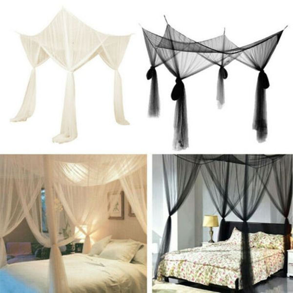 Mosquitera Sexy de cuatro puertas KingQueen de tamaño doble para el hogar cama individual para prevenir insectos al aire libre cuadrado Grace White Canopy 230523