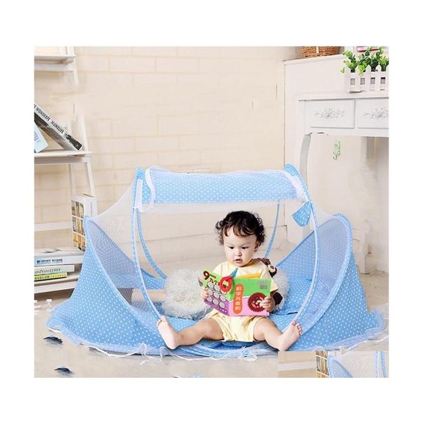 Mosquitera Verano Niños Mosquiteras Plegables Sin instalación Cama flexible Punto Azul Rosa Almohadillas Baby Bar 32Gj Dd Drop Del Dhzlf