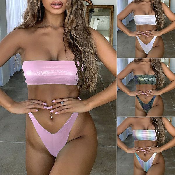 Sexy string rose bikini néon maillot de bain femme maillot de bain une épaule Bikini ensemble 2020 maillots de bain femmes coupe haute biquini nouveau