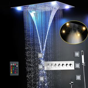 El juego de ducha más completo 6 funciones Sistema de baño lujoso Cascada grande Lluvia doble Misty Cabezal de ducha de techo oculto Masaje Th206B