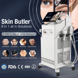 Le plus efficace 6 sur 1 Opt Shr ipl Diode Laser Épilation de cheveux Ice Ice Nd Nd Yag Laser Pigmentation Tatouage Remover Beauty Machine
