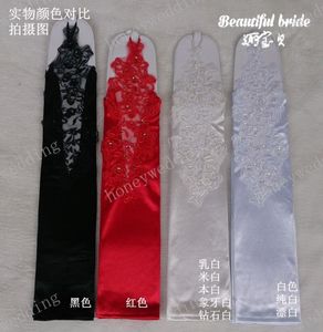 Guantes de boda más inspirados lentejuelas de encaje de satén sin dedo sobre la longitud del codo Guantes de novia Blancos blancos marfil marfil rojo accesorios4114530