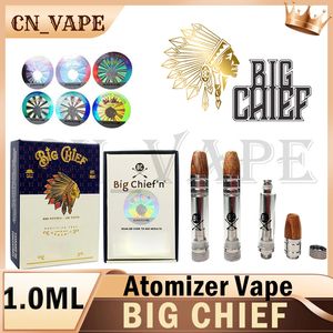 Más popular Atomizador de cartucho de vapeo Big Chief con punta de madera de embalaje, tanque de 0,8 ml, 1ml, bobina de cerámica de aceite grueso, carros vaporizadores