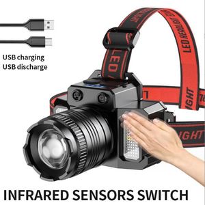 La linterna frontal led más potente, superbrillante, para correr al aire libre, linterna frontal recargable por USB de alta potencia para pesca y caza