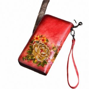 Motaora 2023 Nieuwe Chinese stijl retro dames portemonnee echt leer LG Zipper Purse Vintage handgemaakte reliëfkoppelingskaarthouder R82V#