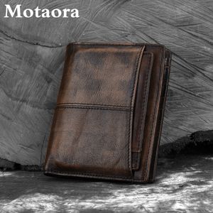 Motaora hommes portefeuille huile cire peau de vache court sac à main Vintage sac à monnaie hommes en cuir véritable portefeuilles en détresse solide pochette pour homme 220217