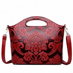 motaora Femmes Sac À Bandoulière En Cuir 2023 Nouveau Haute Qualité Style Chinois Fourre-Tout Sacs Vintage En Relief Sac À Main Floral Rétro Sac Dames 2906 #