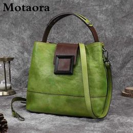 Motaora sac femme rétro sacs à bandoulière en cuir véritable fait à la main femmes sac seau première couche peau de vache sacs à poignée supérieure pour femme 240304