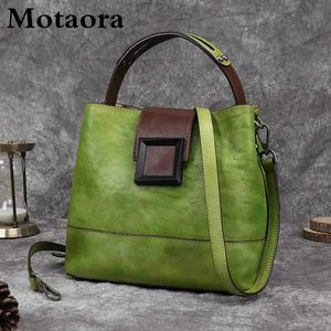 Motaora sac femme rétro sacs à bandoulière en cuir véritable fait à la main femmes sac seau première couche peau de vache sacs à poignée supérieure pour femme 240304