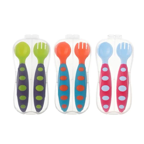 Mère et bébé Nourrir Cherry Cuillère en silicone pour enfants Fourchette à manger Vaisselle Ensemble Formation alimentaire complémentaire Produits en gros ZZ