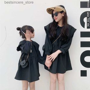 Mother and Daughter Dresses Equal Spring Mom Baby Girls Matching Long Sleeve Dress Big Collar Parent-child Clothing for Women L230522