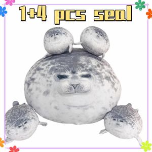 Mother Angry Blob Seal avec 4 pcs Baby Seal Planche Planche Chubby 3d Novel Sceau Zipper en peluche Toy Girls Girls Christmas Gift 231221