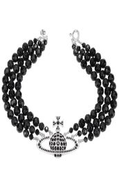 Mère automne et hiver Nouveau Black Crystal Full Diamond Single couche à trois couches Collier Saturn Style punk Black Dark3928069