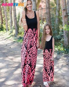 Moeder Dochter Dress Family Matching Outfits Neon Coral Black Damask Maxi Dress Baby Girl Summer Mommy en Me Dessenjurken 2104233701