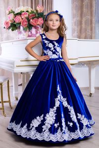 Robes en velours mère-fille, avec des Appliques en dentelle, bleu Royal, robe formelle pour événements, dos à lacets, belles robes à fleurs, 2019