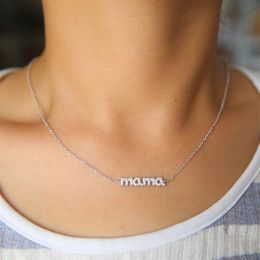 Regalo del día de la madre cz collar para mamá 100% Plata de Ley 925 3 colores delicado pavé cz mama charm joyería de plata para mom235S