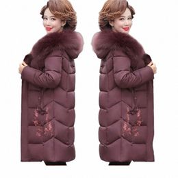 Mère Down Cott-Rembourré Veste Manteau d'hiver pour femmes âgées avec capuche épaisse et chaude Veet Épaississement Lg Parkas Brodé 10 w1Yp #