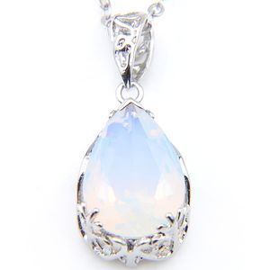 Mère cadeau bijoux Luckyshine blanc pierre de lune gemmes 925 colliers en argent Sterling Russie Canada goutte d'eau Vintage pendentifs femmes bijoux