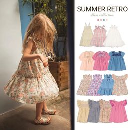 Mother Kids High Quality Childrens Robe Summer Baby Girls Pastoral Style Floral Abel Sans manches robes filles vêtements 240527