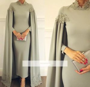 Madre de elegante los vestidos de la novia Longitud del tobillo con Cape Formal Godmoth Godmoth Night Wedding Party Gowns Plus Tamaño personalizado Madrinmor