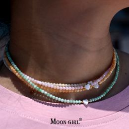 Moeder van parel kralen hart choker mode geverfde natuurlijke schaal ketting voor vrouwen roestvrijstalen kraag femme moon girl ontwerp