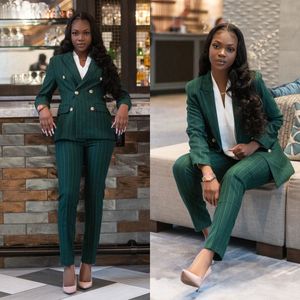 Mother Of The Birde Pantalons Costumes Hunter Green Striped Street Celebration Blazer Set Soirée Prom Wear 2 Pièces