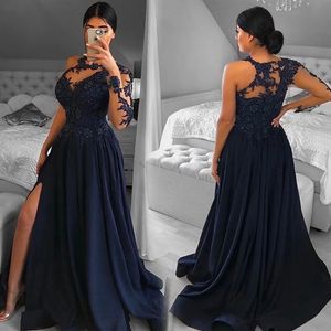 Moeder van de bruid jurk prom party jurk formele aangepaste plus size moeders jurken een lijn applique kralen chiffon o-neck one lage mouw dijhoge spleten