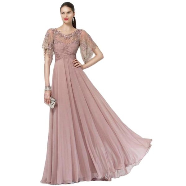 Vestidos de la madre de la novia en rubor rosa rosa aldea corta con lámparas de encaje joyas escote de la fiesta de bodas vestidos de fiesta de bodas