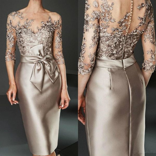 Vestidos para madre de la novia hasta la rodilla con encaje satinado y apliques para novio para fiesta de boda vestido de noche árabe 338o