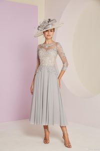 Moeder van de bruid jurken o nek een schroefdraad chiffon kant knie lengte 3/4 elegante luxueuze 2022 groot formaat nieuw in
