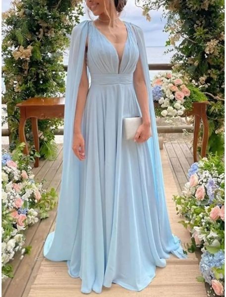 Vestidos para la madre de la novia Fiesta Elegante Escote en V Cola corte Gasa Sin mangas con Plisados BC14423