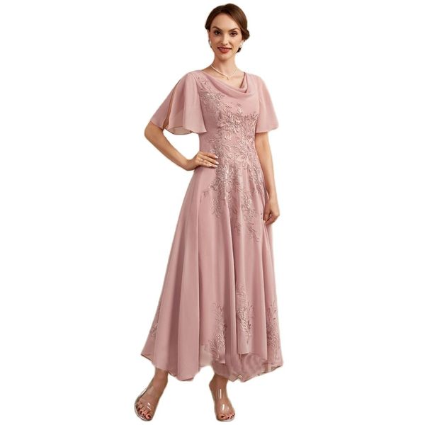 Vestidos de la madre de la novia Chiffon Bridemother mangas cortas Longitud Elegante Luxurious 2022 Gran tamaño nuevo en