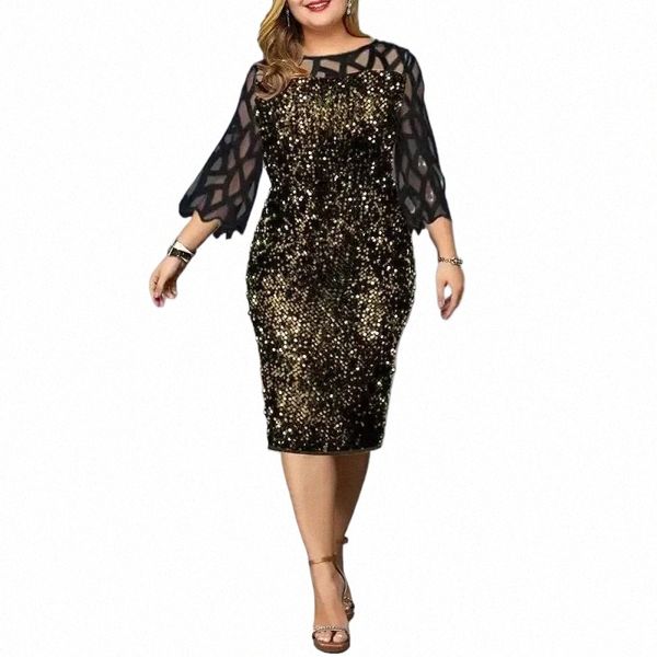 Mère de la mariée marié Dres Plus Size Everyday Burdy élégant fête de mariage paillettes femmes vêtements 4XL 5XL 6XL été 18Rt #