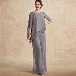 Mère Plus de taille la mariée pantalon costume deux pièces en mousseline de soie perlée tenue ensembles 2024 élégant simple invité de mariage vêtements de cérémonie robes de soirée