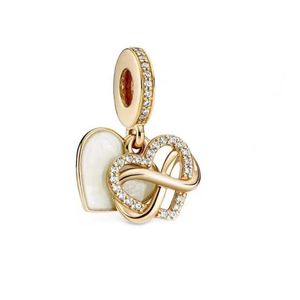 Moederdag 925 Sterling Zilveren Sieraden Sprankelen Infinity Heart Dangle Charms met vergulde fit Europese stijl Armbanden Kettingen DIY GFIT naar MOM 759516C01