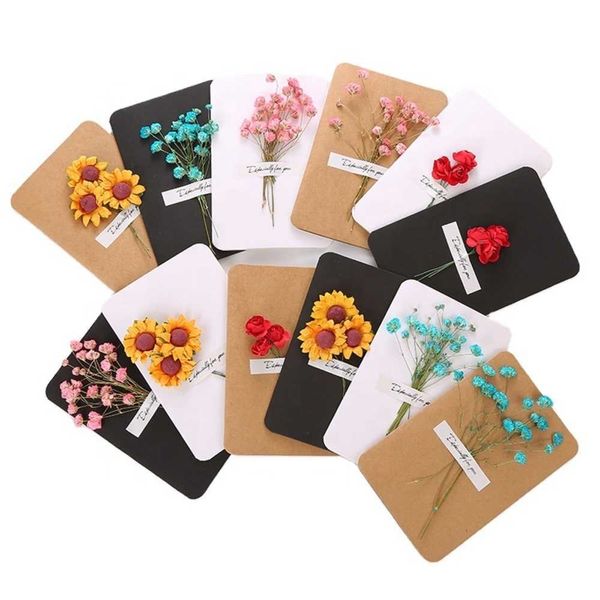 Día de la madre Día del padre Gracias Flor seca natural Tarjetas de felicitación de flores secas personalizadas