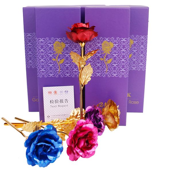El regalo del día de la madre dura para siempre Regalo de boda para amantes de las rosas Flor rosa de lámina de oro de 24 quilates con caja WXY504